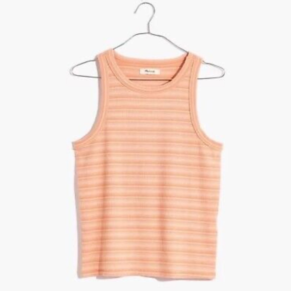 Madewell Westville Peach Striped Ribbed Tank Top Size L